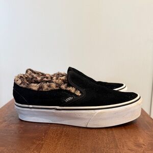 Vans Black Slip-On Sneakers with Faux Fur